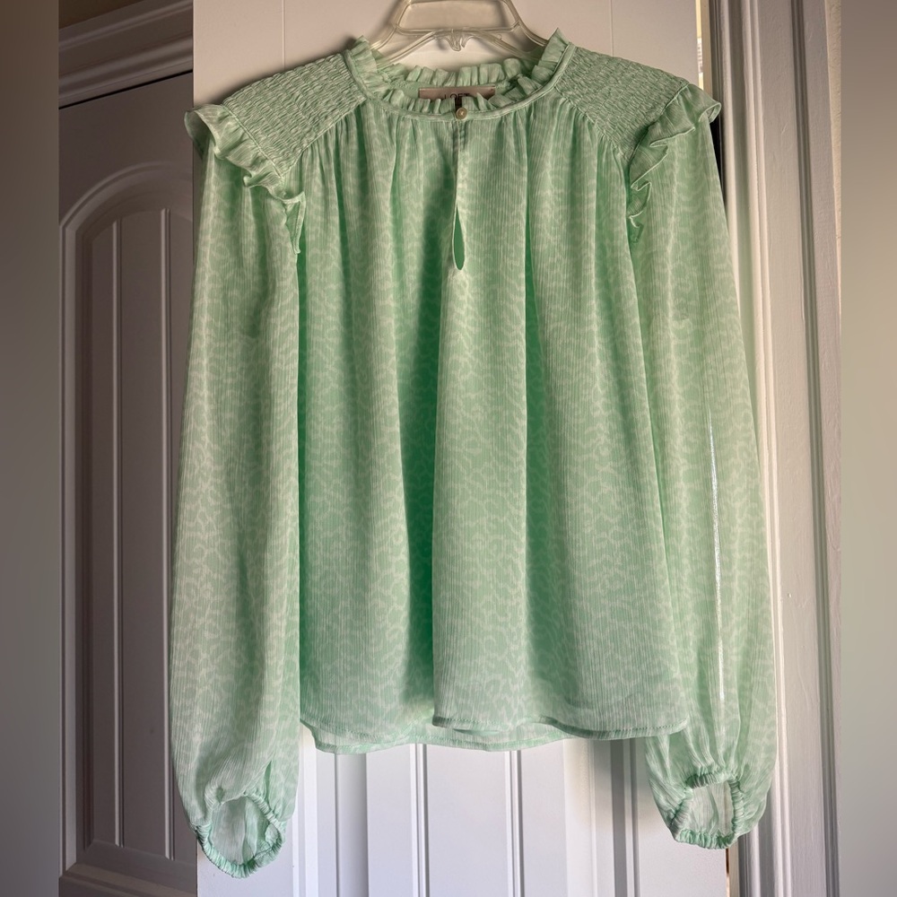 LOFT Mint Green Chiffon Long Sleeve Cottagecore Prairie Blouse - Womens XS
